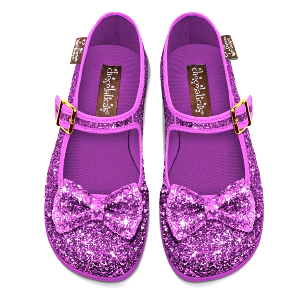 Chocolaticas® Violet Glitter Women's Mary Jane Flat Size 40 / US 10 Sparkle